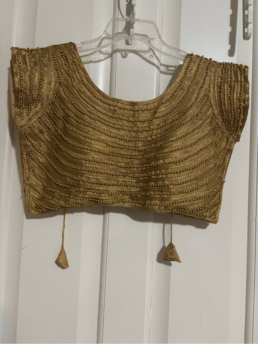 Embellished Pearl & Gold Women's Blouse  with pearls all over size large